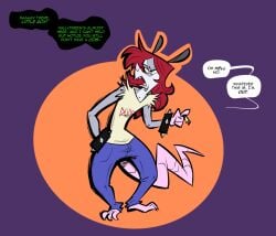 anthro clothing dialogue didelphid english_text halloween holding_cigarette holidays male mammal marsupial opossum purple_background red_hair robin_(rusheloc) rusheloc sequence solo toony wrist_cuffs