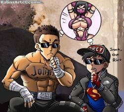 2boys1girl blood_rivals chest_tattoo chris_hollway crossover dc dc_comics edenian female glaring human hybrid johnny_cage johnny_cage_(mk9) lazy-af male meme_reference midway midway_games mileena mileena_(mk9) mortal_kombat mortal_kombat_(2011) netherrealm_studios skimpy skimpy_outfit superman_(series) tarkatan thinking thoughts translation_request warner_bros warner_bros._games warner_brothers