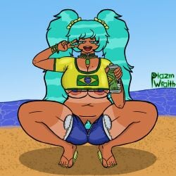 1girls blue_hair brazil brazilian brazilian_female brazilian_miku clothed flip_flops hatsune_miku latin_american_hatsune_miku_(meme) nipple_slip plazmwraith pubic_hair pubic_hair_peek sandals tagme tan_body twintails vocaloid