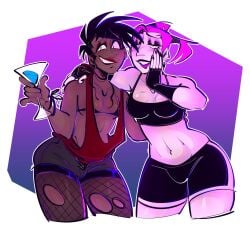 bileshroom crop_top devi_d. female female/female female_focus female_only fishnets fully_clothed goth goth_girl johnny_the_homicidal_maniac looking_at_viewer makeup no_visible_genitalia revealing_clothes revealing_outfit tenna_(i_feel_sick) tonja