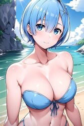 ai_generated beach bikini blue_eyes blue_hair re:zero_kara_hajimeru_isekai_seikatsu rem_(re:zero)