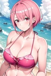 ai_generated beach bikini pink_eyes pink_hair ram_(re:zero) re:zero_kara_hajimeru_isekai_seikatsu