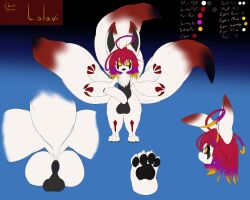 3_tails 4_arms absurd_res anthro anus ass balls big_anus big_balls big_penis big_tail black_flesh black_sclera chest_tuft fluffy fluffy_tail genitals gradient_background gradient_fur gradient_hair hair hi_res huge_cock hyper hyper_genitalia hyper_penis lalavi male model_sheet multi_arm multi_limb multi_tail narehate penis simple_background solo tuft