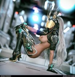 3d 3d_render animal_ears arm_support armor blurry boots breasts bunny_(the_first_descendant) bunny_girl clothing daz_studio fake_animal_ears female female footwear gloves hallway hand_on_own_knee headwear helmet high_heel_boots high_heels high_resolution indoors jizzmasterzero large_breasts long_hair nipples paid_reward ponytail shoes solo subscribestar_reward the_first_descendant tied_hair twintails ultimate_bunny very_high_resolution visor_(armor) web_address white_hair