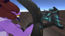 1boy 1futa black_fur brown_hair chalk fisting furry futa_on_male futanari male purple_body purple_horn reptile susie_(deltarune) susie_futanari_(deltarune) vrchat wickerbeast