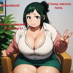 ai_generated bbw big_breasts cambionai chubby chubby_belly chubby_female cleavage cleavage_cutout female female_focus female_only inko_midoriya mature_female milf my_hero_academia older_female thick_legs thick_thighs