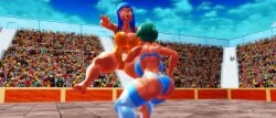 2girls 3d 3d_(artwork) ass big_ass big_breasts big_butt blue_hair bra breasts bulma_briefs catfight dragon_ball dragon_ball_z female_focus female_only fight fighting garter_belt garter_straps gut_punch huge_ass huge_breasts large_ass large_breasts lingerie long_hair maron milf one-piece_swimsuit panties primordiol punch punching punching_stomach ryona short_hair stomach_punch swimsuit vs