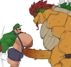 2boys big_penis bowser huge_cock huge_pecs luigi male male_focus male_only mario_(series) mirovbent muscular muscular_male nintendo penis super_mario_bros.