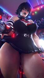 beatrix_(dawkingz) big_ass big_breasts crop_top dawkingz fan fortnite goth goth_girl high_thong muscular_female oc thick_ass thick_thighs thong tomboy voluptuous