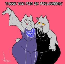 2girls anthro belly belly_button blush breasts cleavage clothed clothing female female_only fur goat hips samirachuni tail toby_fox toriel toriel_(underfell) underfell underfell_toriel undertale undertale_(series) undertale_au wide_hips