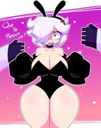 1girls big_breasts blush brawl_stars breasts colette_(brawl_stars) ear edgar_(brawl_stars) female female_only headband moonlightdrawinguwu open_mouth rabbit thick_thighs thighs tongue white_hair wide_hips