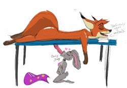 anthro canid canine disney fellatio female fox hi_res judy_hopps knot male male/female mammal milking_table nick_wilde oral penile sex zootopia