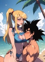 1boy 1girls ai_generated beach black_hair blonde_hair breast_kiss cat_lingerie crossover cum cum_in_pussy cum_inside dragon_ball dragon_ball_super dragon_ball_z female hand_on_ass kissing lingerie lips lipstick metroid muscular muscular_male nintendo penetration penis penis_in_pussy ponytail saiyan samus_aran sitting sitting_on_penis sitting_on_person son_goku spiky_hair vaginal_penetration vaginal_sex