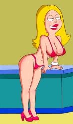 american_dad bikini blonde_female blonde_hair cleavage female female_only francine_smith hard_nipples heels milf presenting_breasts revealing_clothes shiny_skin skimpy_clothes tagme