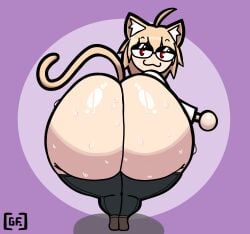 :3 absurd_res animal_humanoid anthro ass bedroom_eyes big_butt blonde_hair bodily_fluids cat_humanoid clothed clothing digital_media_(artwork) felid felid_humanoid feline feline_humanoid female footwear ghostfuckrr glistening hair hi_res huge_butt humanoid legwear looking_at_viewer mammal mammal_humanoid narrowed_eyes neco-arc partially_clothed presenting presenting_hindquarters rear_view red_eyes seductive shoes short_stack simple_background solo sweat sweatdrop tail thick_thighs thigh_highs tsukihime type-moon white_body white_skin