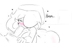 1boy balls big_breasts blowjob blush breasts comic female heart male may_(moonlightdrawinguwu) moon_(moonlightdrawinguwu) moonlightdrawinguwu penis simple_background spanish_text sucking sucking_penis testicles text translation_request