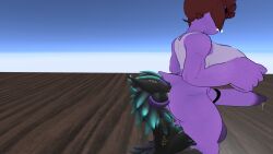 1boy 1futa black_fur brown_hair face_in_ass furry futa_on_male futanari male purple_horn reptile susie_(deltarune) susie_futanari_(deltarune) tank_top vrchat wickerbeast