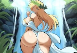 1girls 2024 2d 2d_(artwork) ai_generated aphrodite aphrodite_(greek_mythology) ass ass_focus blonde_hair blue_eyes blue_eyes_female curvaceous curvy dat_ass day deity divine_slut dress_inside_ass european_mythology female goddess greek_clothes greek_female greek_mythology huge huge_breasts loincloth looking_at_viewer mullon mythology novelai public_domain voluptuous waterfall wide_hips