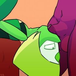 1futa blonde_hair cartoon_network deepthroat face_fucking female futa_on_female futanari garnet_(steven_universe) gem_(species) gem_fusion green_skin intersex lewder_lewdest peridot_(steven_universe) red_skin rolling_eyes steven_universe throat_bulge throat_fuck throat_swabbing