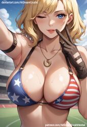 ai_generated aidreamcrush bikini blonde_hair breasts close-up eyes gloves hair necklace