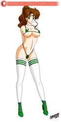 1girls big_breasts bishoujo_senshi_sailor_moon boots brown_hair chancero circlet female female_only green_eyes hands_behind_back high_heel_boots huge_breasts large_breasts looking_at_viewer makoto_kino micro_bikini ponytail sailor_jupiter small_breasts solo stockings swimsuit thighhigh_socks transparent_background