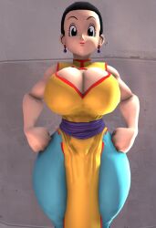 3d 3d_(artwork) big_ass big_breasts black_eyes black_hair chichi chichi_(majin_buu_saga) dragon_ball dragon_ball_super dragon_ball_z female full_color fully_clothed hands_on_hips huge_breasts no_penetration sfm smiley_face smiling solo solo_female source_filmmaker thick_thighs