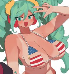 1girls american_flag_bikini bikini brazil brazilian brazilian_female brazilian_miku breasts cleavage female female_only freedom_miku hatsune_miku large_breasts latin_american_hatsune_miku_(meme) looking_at_viewer ryusei_hashida solo tan_body tan_skin tanline vocaloid