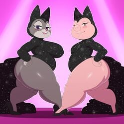 2girls anthro ass big_ass big_breasts big_butt black_dress blush bonnie_hopps breasts chubby clothed clothing crossover disney female female_only furry illumination_entertainment large_ass large_breasts mature_female mature_woman milf open_mouth overweight overweight_female porcine purple_eyes rabbit rosita_(sing) sing_(movie) sssonic2 sweat teeth thick_thighs thunder_thighs universal_studios wide_hips zootopia