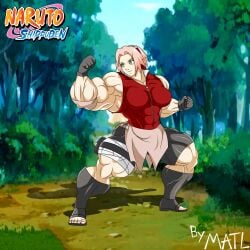 1girls abs biceps breasts extreme_muscles female female_only green_eyes hyper_muscles matl muscles muscular muscular_arms muscular_female muscular_legs muscular_thighs naruto pecs pink_hair sakura_haruno solo