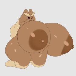 2024 absurd_res anthro areola big_areola big_breasts black_sclera breasts brown_areola brown_body brown_nipples female generation_4_pokemon genitals hi_res huge_breasts huge_hips huge_thighs hyper hyper_breasts looking_at_viewer lopunny low-angle_view navel nintendo nipples nude open_mouth pink_eyes pokemon pokemon_(species) pussy question_mark solo tha_randomu thick_thighs trandomu wide_hips