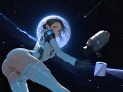 ai_generated apollo_program blue_eyes command_module looking_back moon moonlight pussy spacecraft spacesuit stars toilet_paper uncensored zero_gravity