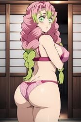 ai_generated back_view backboob bare_legs big_ass big_butt blush braided_ponytail dat_ass demon_slayer erect_nipples eroero_waifus fat_ass gigantic_breasts green_eyes huge_breasts huge_thighs kanroji_mitsuri kimetsu_no_yaiba light-skinned_female light_skin lingerie lingerie_only looking_back massive_breasts multicolored_hair pink_hair shounen_jump solo_female thick_body thick_female thick_thighs thighs voluptuous voluptuous_female