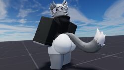 1boy 3d ass ass_focus baseplate big_ass bink_(binkedinked) bottomless gay glasses grey_fur hat hoodie roblox robloxian tagme tail thighhighs underwear