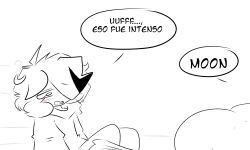 after_sex ass ass_up blush breasts clothed clothing comic may_(moonlightdrawinguwu) moon_(moonlightdrawinguwu) moonlightdrawinguwu sex simple_background spanish_text text translation_request