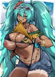 1girls areola ass big_areola big_ass big_breasts big_nipples big_thighs blush brazil brazilian brazilian_female brazilian_miku breasts butt cyan_eyes cyan_hair female female_only gigantic_ass gigantic_breasts gigantic_thighs hatsune_miku huge_areola huge_ass huge_breasts huge_thighs kurenaiz1 latin_american_hatsune_miku_(meme) lifted_shirt lifting_shirt long_hair looking_at_viewer nipples shirt shorts solo sweat sweatdrop sweating tagme tan tan_body thick_hips thick_thighs thighs thong twintails vocaloid yellow_shirt