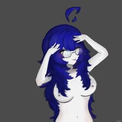 big_breasts blue_hair closed_eyes female girl glasses lilia_sacred_bard long_hair meme_pose naked naked_female pose roblox solo_female solo_focus tongue_out tummy type_soul white_skin