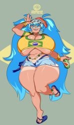 1girls artist_logo artist_name ass big_ass big_breasts big_butt big_thighs blue_eyes blue_hair booty_shorts brazil brazilian brazilian_female brazilian_miku breasts breasts_bigger_than_head butt clothing curvaceous curvy curvy_figure cyan_eyes cyan_hair female female_only gigantic_ass gigantic_breasts gigantic_thighs hatsune_miku huge_ass huge_breasts huge_thighs latin_american_hatsune_miku_(meme) long_hair looking_at_viewer mostly_clothed onaeane sandals shirt shorts soda soda_can solo solo_female standing_on_one_leg tagme tan tan_body tanline thick_hips thick_thighs thighs thong twintails vocaloid voluptuous voluptuous_female yellow_shirt