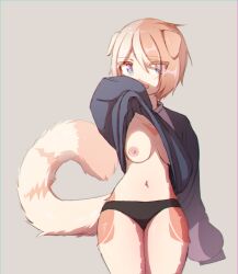 anthro blue_eyes breasts domestic_cat felid feline felis female floppy_ears hair hi_res long_tail mammal nipples nude orange_hair short_hair solo tail yukidrimurr