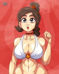 1girls alvarikokearte artist_logo artist_name avatar_legends avatar_the_last_airbender big_breasts breasts brown_hair cleavage collarbone grey_eyes large_breasts open_mouth revealing_clothes ty_lee