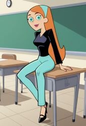 ai_generated bigmic145 black_shirt blue_eyes blue_jeans breasts clothed clothed_female clothing danny_phantom female hair_band jazz_fenton medium_breasts nickelodeon orange_hair