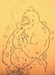 ape gorilla male_only mammal monochrome no_humans nude overwatch primate shower sketch solo solo_male staticlustdemons traditional_media_(artwork) video_games winston_(overwatch) wuffinarts