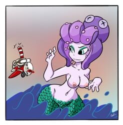 aircraft airplane animate_inanimate blue_eyes breasts cala_maria cephalopod cuphead cuphead_(game) dahs duo erection female hi_res male marine medium_breasts merfolk navel nipples nude object_head ocean octopus purple_skin sea signature straight tentacle tentacle_hair video_games water