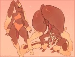 absurd_res anthro anus ass balls big_balls big_butt big_penis bodily_fluids brown_body brown_fur cum cum_on_self erection faesbum femboy fur generation_4_pokemon genital_fluids genitals hi_res long_ears lopunny male male_lopunny nintendo nude penis pokemon pokemon_(species) scut_tail short_tail solo tail thick_thighs wide_hips