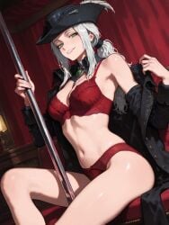 1girls ai_assisted ai_generated bloodborne breasts clothed clothing female female female_focus female_only fromsoftware goth goth_girl green_eyes lady_maria_of_the_astral_clocktower lingerie lingerie_bra lingerie_panties looking_at_viewer panties pose posing red_underwear smile smiling smiling_at_viewer underwear undressing undressing_self video_game_franchise white_hair