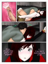 1boy 1girls blush breasts clothed_sex clothing comic comic_page cum cum_in_pussy cum_in_uterus cum_inside dxdkj english_text female impregnation male open_mouth penetration penis pussy rape restrained ruby_rose rwby tagme teenager text unwanted_impregnation uterus vaginal_penetration x-ray