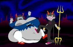 aranea_serket belly_button breasts female homestuck homestuck_troll huge_belly huge_breasts meenah_peixes obese overweight s_squant thick_thighs