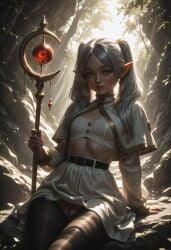 ai_generated female female frieren green_eyes grey_hair pantyhose petite_female sousou_no_frieren upskirt