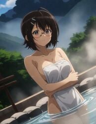 1girls ai_generated benchìdanda big_breasts black_hair blush breasts busty cleavage completely_nude completely_nude_female covered_nipples covering covering_self crossed_arms curvaceous curvy curvy_body curvy_female curvy_figure eyewear female female_focus glasses hair_ornament hairclip high_resolution hot_spring houlder_length_hair hourglass_figure hourglass_figured_female huge_breasts in_water light-skinned_female light_skin megane naked_towel nude nude_female onsen oppai partially_submerged rimless_eyewear rimless_glasses short_hair shoulder_length_hair shy slim_waist solo steam teen teenage_girl teenager top_heavy_breasts towel towel_only voluptuous water wide_hips yorihime_nao yosuga_no_sora