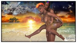 2girls 3d artist_name bare_shoulders barefoot beach becarra big_breasts bikini bikini_top brown_hair busty chloe_nomura curvy dark-skinned_female dark_skin detailed_background english_text eyelashes eyeshadow female female_only glasses gray_eyes half-closed_eyes hourglass_figure human licking long_hair looking_at_viewer makeup mohawk multiple_females multiple_girls necklace orange_hair outdoor outside pose posing sand shiny shiny_skin short short_hair siblings side_view sister sisters skimpy skirt standing sunglasses sunglasses_on_head swimsuit tattoo text tongue_out underboob voluptuous water wide_hips zoe_nomura