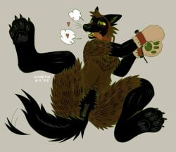 2025 anthro belly_nipples birdpaw_(artist) black_body black_claws black_ears black_face black_fur black_markings black_nipples black_pawpads black_pubes black_tail bodily_fluids bound brown_body brown_fur brown_legs canid canine canis cheek_tuft claws clothing collar cuffs_(clothing) cuntboy cuntboy_anthro digital_drawing_(artwork) digital_media_(artwork) facial_tuft feet footwear full-length_portrait fur genitals green_eyes green_inner_ear green_vulva hands_tied handwear hi_res hindpaw humanoid_genitalia humanoid_vulva intersex intersex_anthro leather_mittens mammal markings mittens multicolored_body multicolored_fur nipples nude_anthro nude_cuntboy open_mouth open_smile orange_tongue pawpads paws portrait presenting presenting_vulva pubes pussy raised_leg red_collar red_cuffs sharp_teeth simple_background smile socks solo spread_legs spreading submissive submissive_anthro submissive_cuntboy submissive_intersex sweat tail tan_background tan_clothing tan_handwear tan_mittens teeth tongue tongue_out tuft two_tone_body two_tone_fur vulva wolf yellow_sclera yellow_teeth